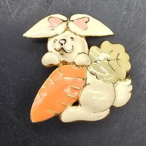 Steinmetz SFJ Enamel Rabbit with Carrot Brooch Easter Bunny Spring
